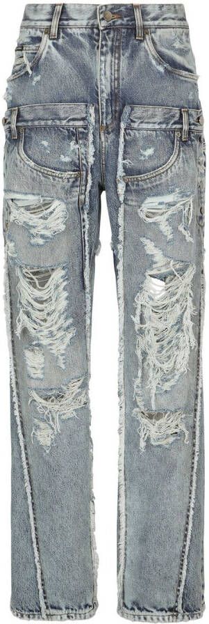 Dolce & Gabbana KIM DOLCE&GABBANA gerafelde jeans met denim patchwork Blauw