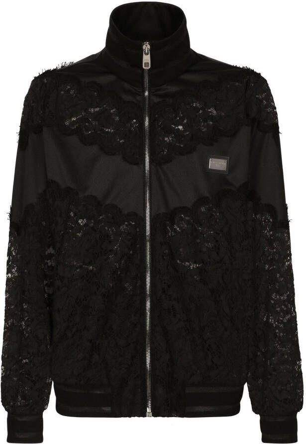 Dolce & Gabbana Sweater met rits en kant Zwart