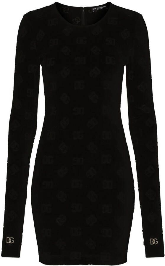 Dolce & Gabbana Gesmockte mini-jurk met DG-logo Zwart