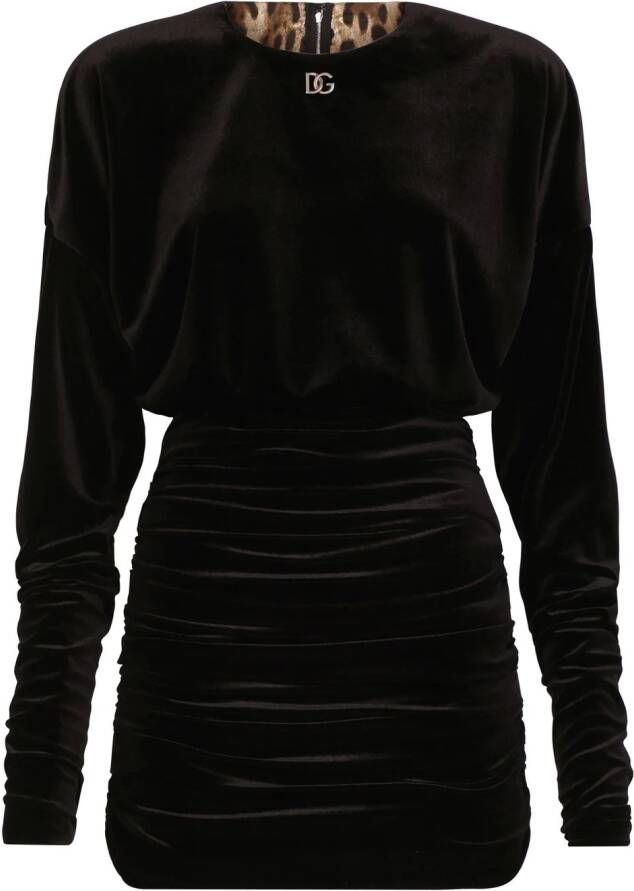 Dolce & Gabbana Gedrapeerde fluwelen mini-jurk met DG-logo Zwart