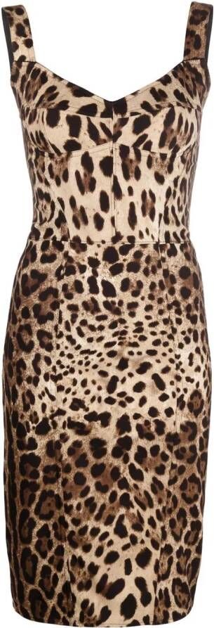 Dolce & Gabbana Midi-jurk met luipaardprint Beige