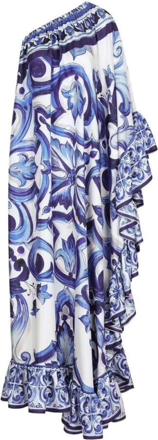 Dolce & Gabbana Asymmetrische zijden maxi-jurk met print Blauw