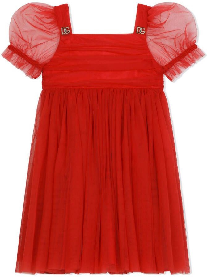 Dolce & Gabbana Kids Tulen jurk met pofmouwen Rood
