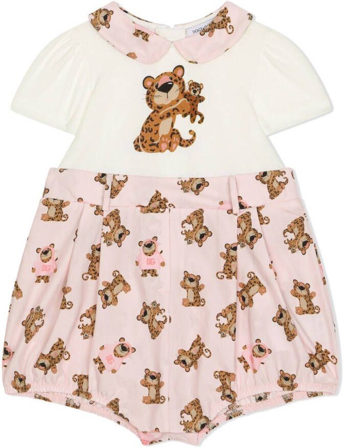 Dolce & Gabbana Kids Romper met luipaardprint en korte mouwen Roze
