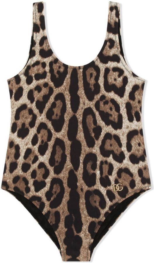 Dolce & Gabbana Kids Badpak met luipaardprint en diepe ronde hals Bruin