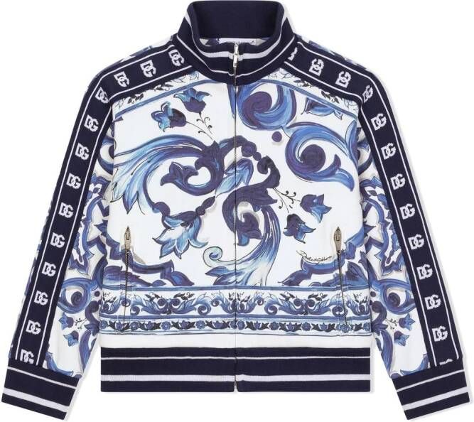 Dolce & Gabbana Kids Sweater met Majolica-print en rits Blauw