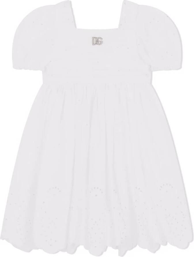 Dolce & Gabbana Kids Popeline jurk met broderie anglaise Wit