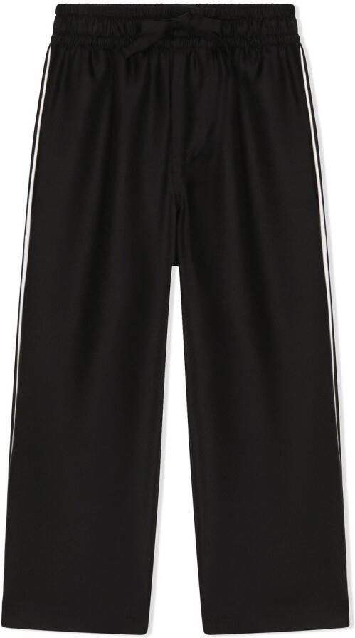 Dolce & Gabbana Kids Zijden pyjamabroek met geborduurd logo Zwart