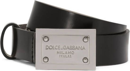 Dolce & Gabbana Kids Leren riem met logo label Zwart