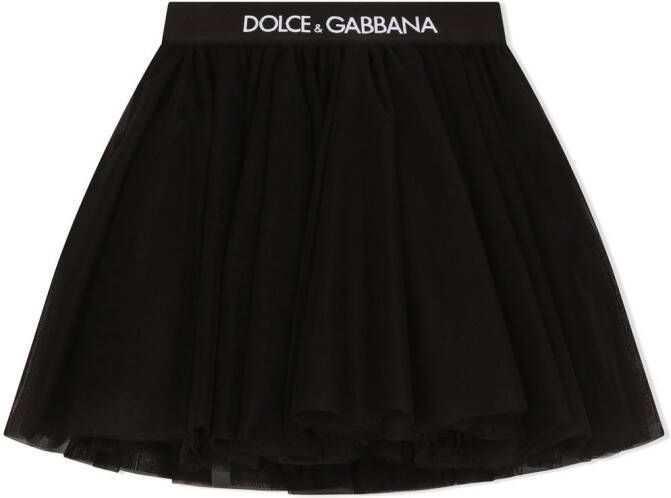 Dolce & Gabbana Kids Tulen midi-rok met logoband Zwart