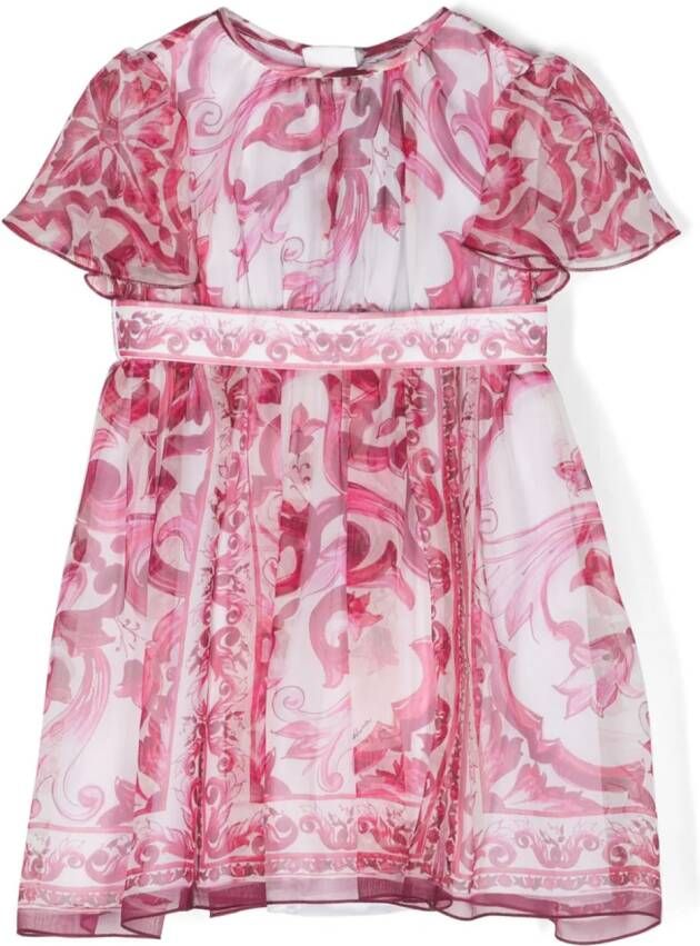 Dolce & Gabbana Kids Jurk met bloe print Roze