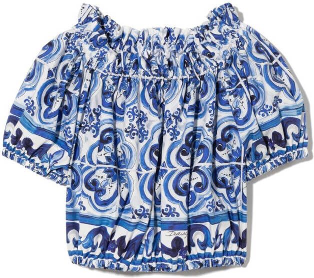Dolce & Gabbana Kids Off-shoulder top met bloemenprint Blauw