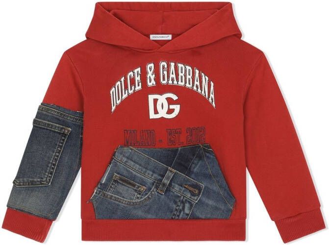 Dolce & Gabbana Kids Hoodie met denim vlak Rood