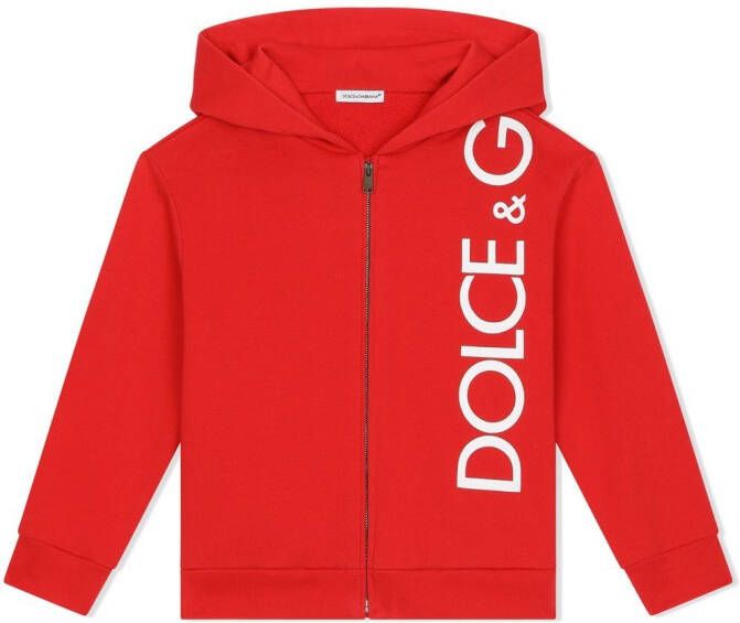 Dolce & Gabbana Kids Hoodie met logoprint en rits Rood