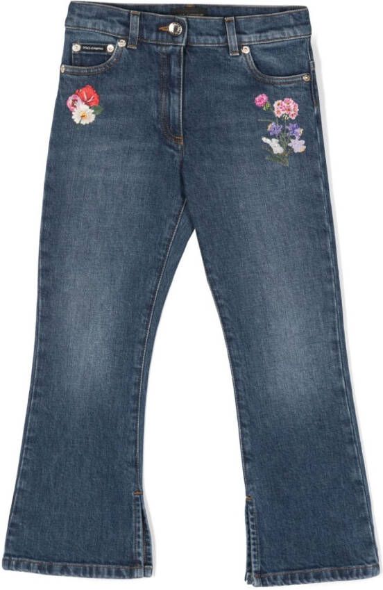 Dolce & Gabbana Kids Jeans met geborduurde bloe Blauw
