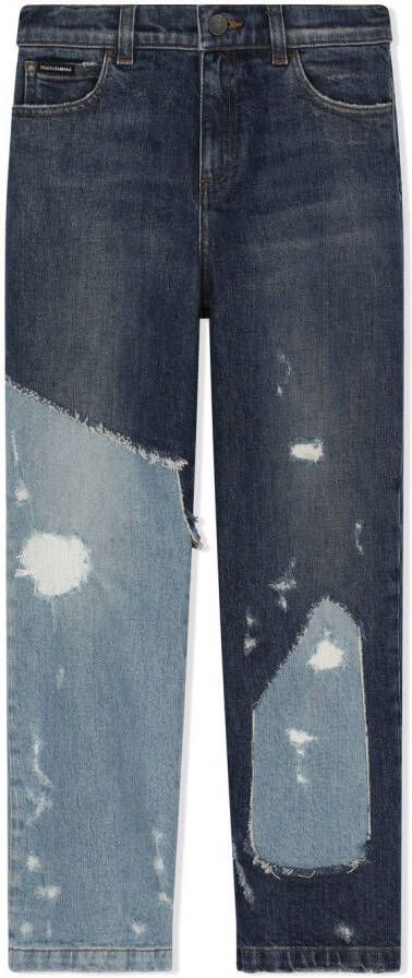 Dolce & Gabbana Kids Straight jeans met patchwork van spijkerstof Blauw