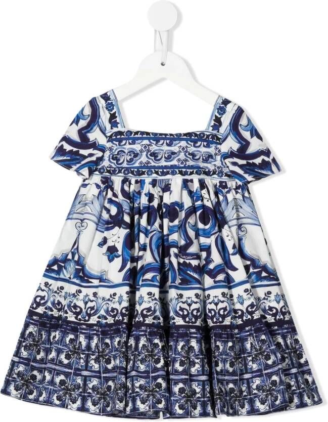 Dolce & Gabbana Kids Popeline midi-jurk met print Blauw