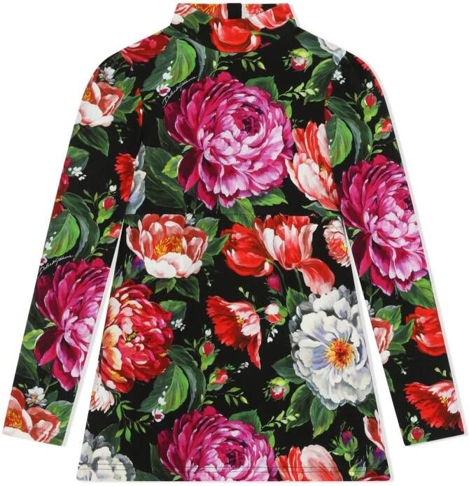 Dolce & Gabbana Kids Jurk met bloemenprint Zwart