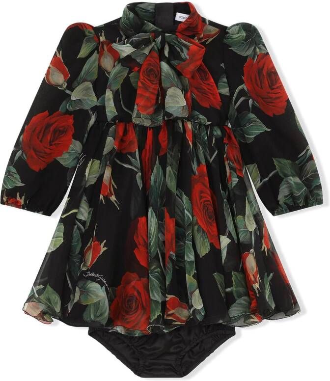 Dolce & Gabbana Kids Jurk met roosprint Zwart