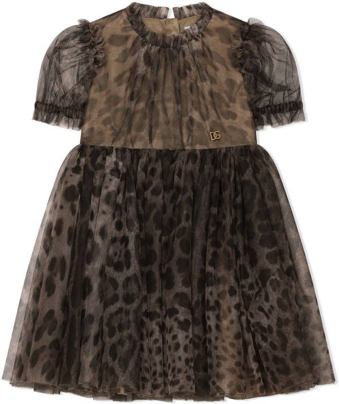 Dolce & Gabbana Kids Tulen jurk met luipaardprint Bruin
