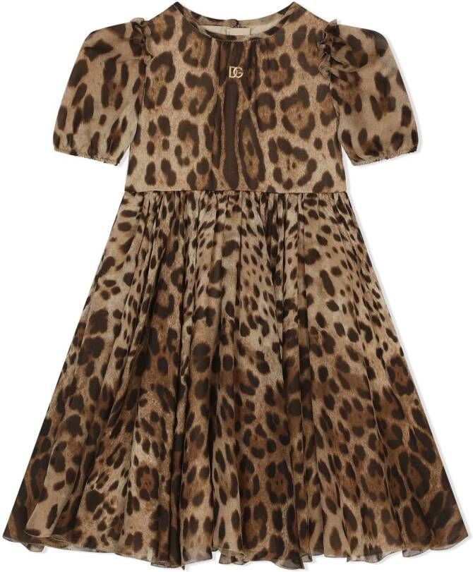 Dolce & Gabbana Kids Chiffon midi-jurk met luipaardprint Bruin