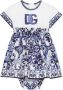 Dolce & Gabbana Kids Popeline romper met Majolica-print Blauw - Thumbnail 1