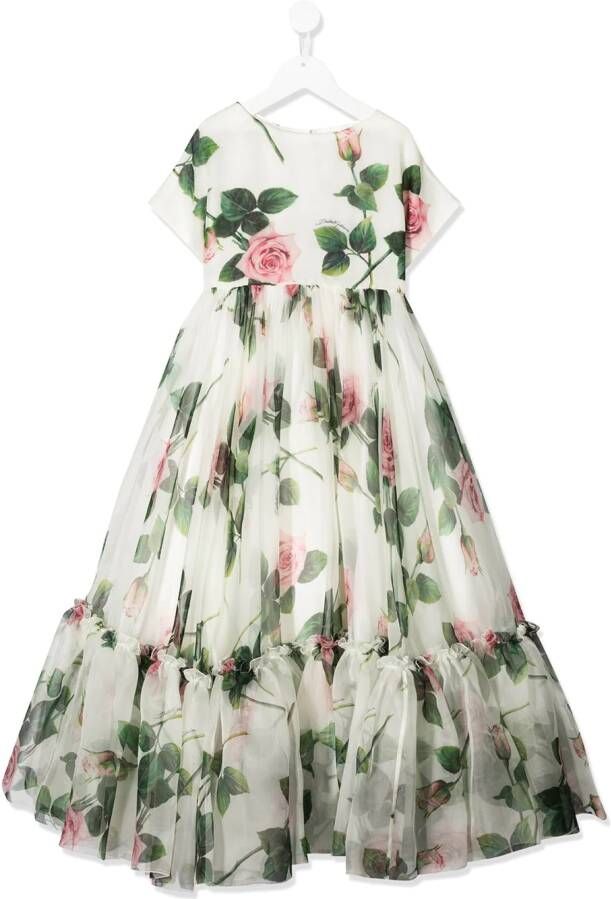 Dolce & Gabbana Kids Jurk met tropische roosprint Wit