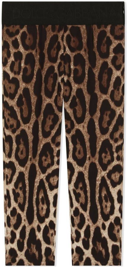 Dolce & Gabbana Kids Stretch-zijden legging met luipaardprint Bruin