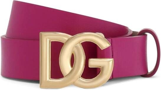 Dolce & Gabbana Kids Leren riem met DG-logo Roze