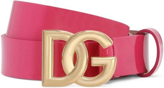 Dolce & Gabbana Kids Lakleren riem met logo Roze