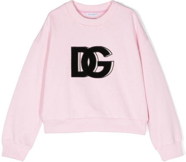Dolce & Gabbana Kids Katoenen sweater met DG-logo Roze