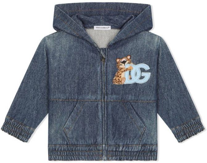 Dolce & Gabbana Kids Spijkerstof hoodie met logoprint Blauw
