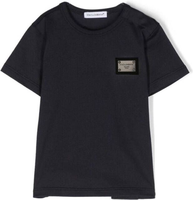 Dolce & Gabbana Kids T-shirt met logoplakkaat Blauw