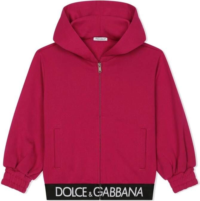 Dolce & Gabbana Kids Hoodie met logoband en rits Rood