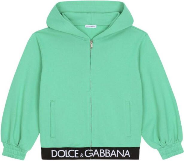 Dolce & Gabbana Kids Hoodie met rits en logoband Groen
