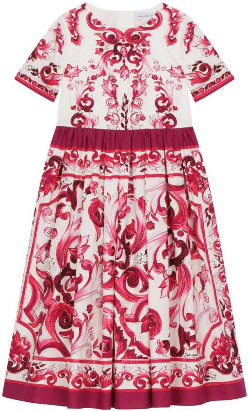 Dolce & Gabbana Kids Maxi-jurk met Majolica-print Wit