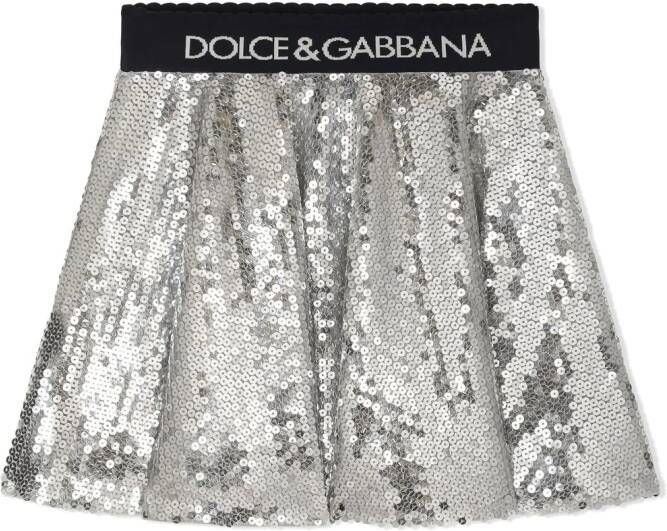 Dolce & Gabbana Kids Midi-rok met logoband Zilver
