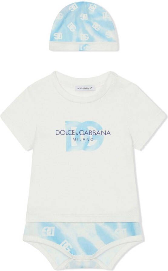 Dolce & Gabbana Kids Romper en muts set met monogramprint Wit