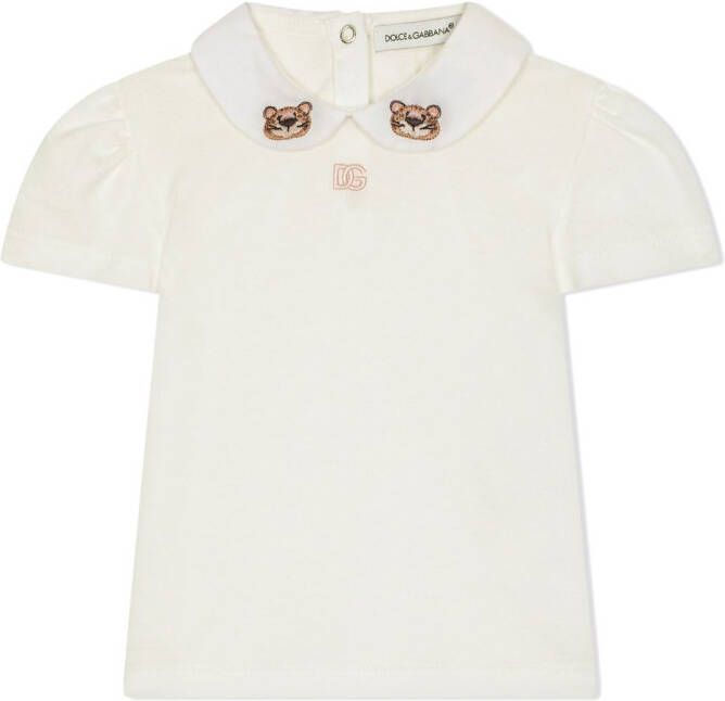 Dolce & Gabbana Kids Poloshirt met geborduurde luipaardprint Wit