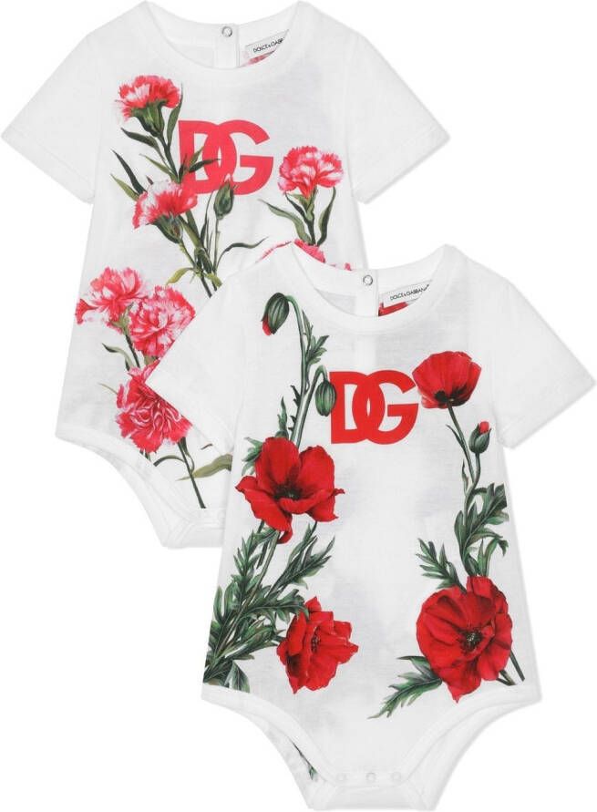 Dolce & Gabbana Kids Romper met bloe print Wit