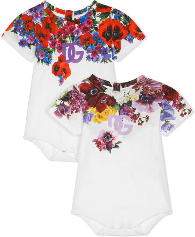Dolce & Gabbana Kids Romper set met bloe print Wit