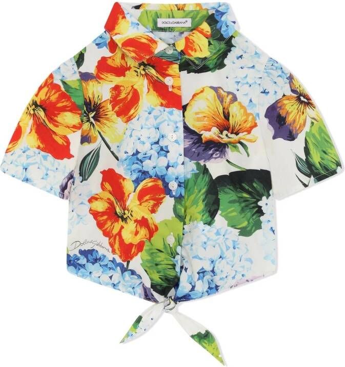 Dolce & Gabbana Kids Shirt met bloemenprint Blauw