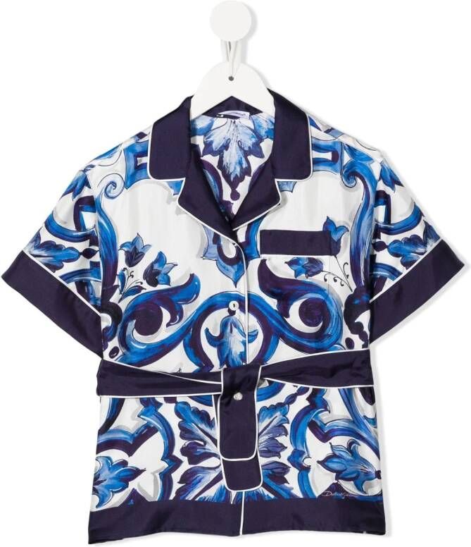 Dolce & Gabbana Kids Shirt met ceintuur Blauw