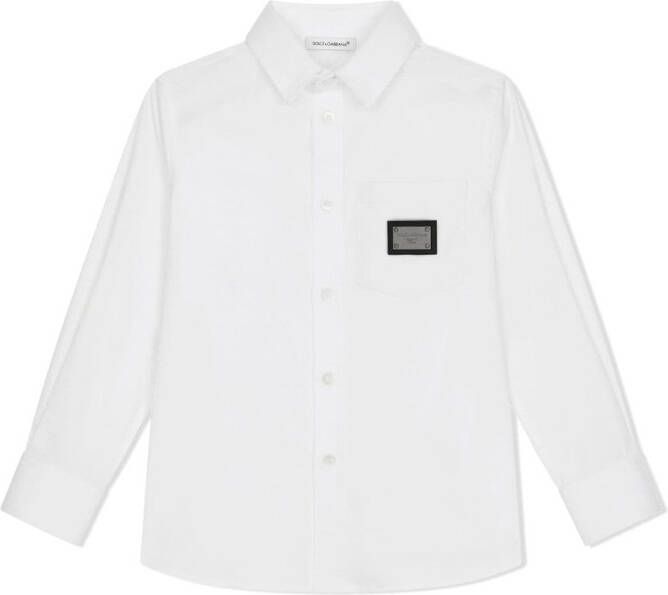 Dolce & Gabbana Kids Popeline shirt met logolabel Wit