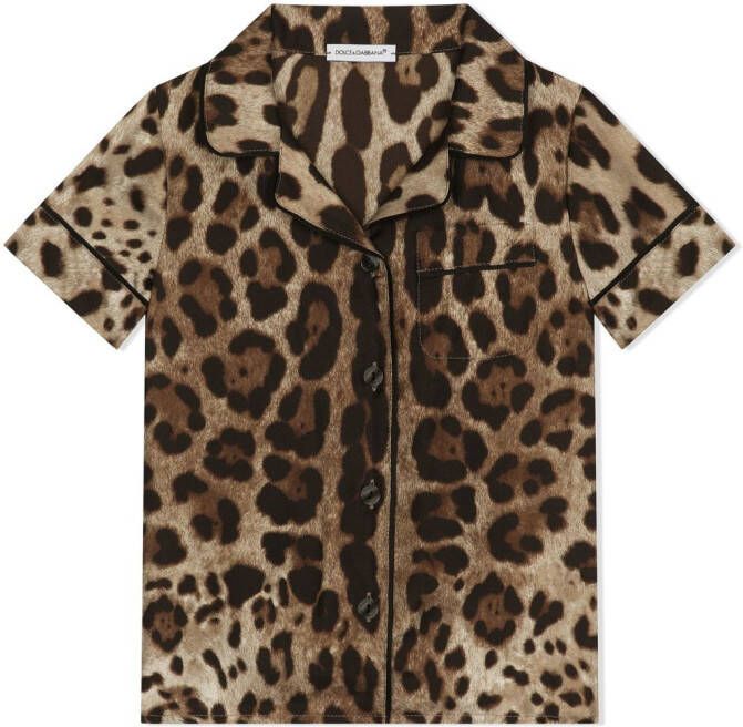 Dolce & Gabbana Kids Zijden shirt met luipaardprint Bruin