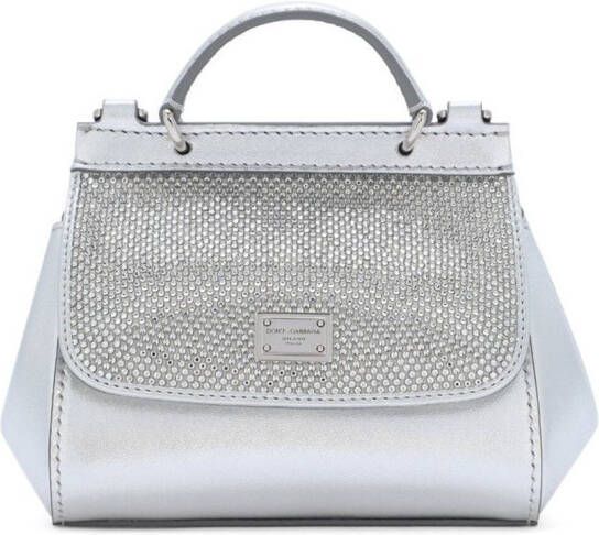 Dolce & Gabbana Kids Sicily nappa leren tas met handgreep Zilver