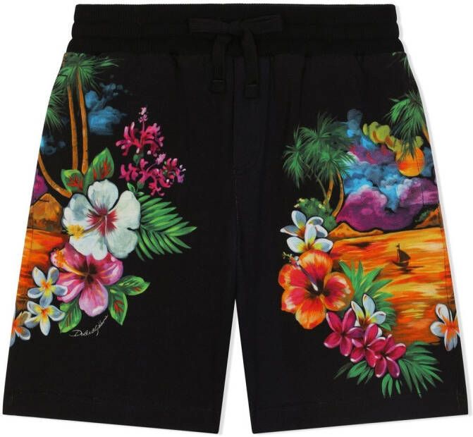 Dolce & Gabbana Kids Shorts met bloe print Zwart