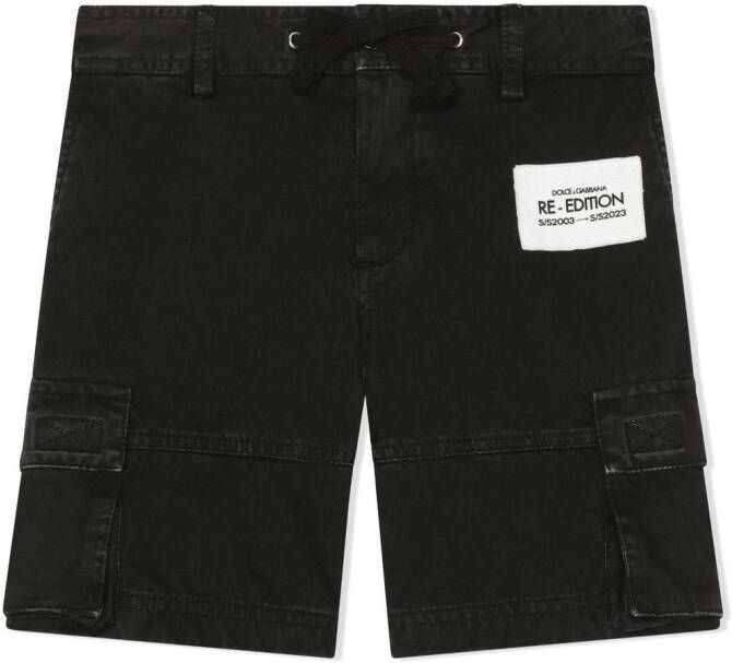 Dolce & Gabbana Kids Geverfde katoenen shorts Zwart