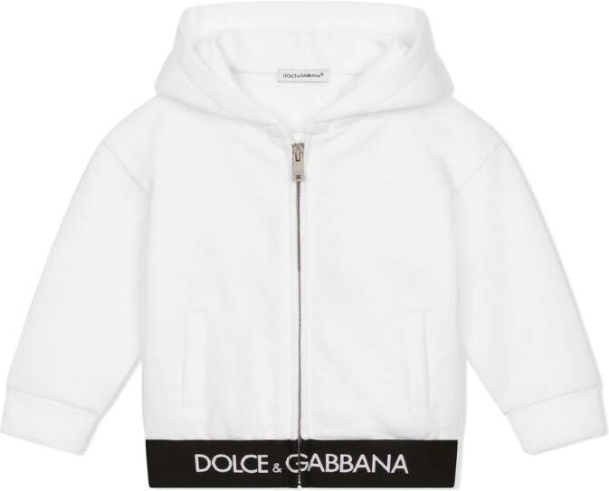 Dolce & Gabbana Kids Hoodie met rits en logoband Wit