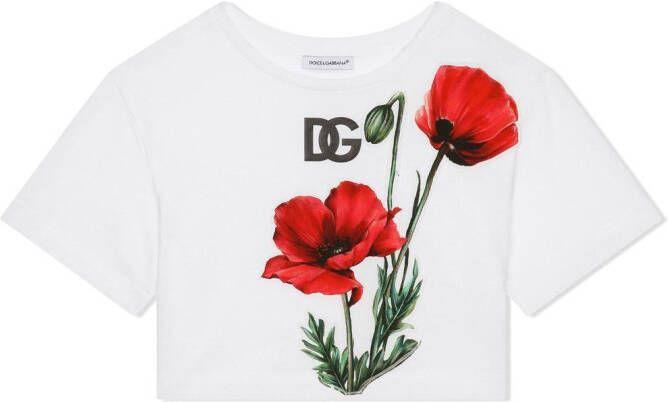 Dolce & Gabbana Kids T-shirt met bloe print Wit